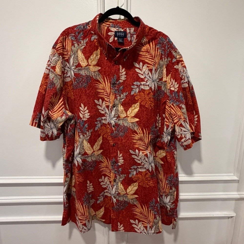 Harbor Bay Men's Hawaiian Shirt Size 3XLT Rust Orange‎ Tropical Floral